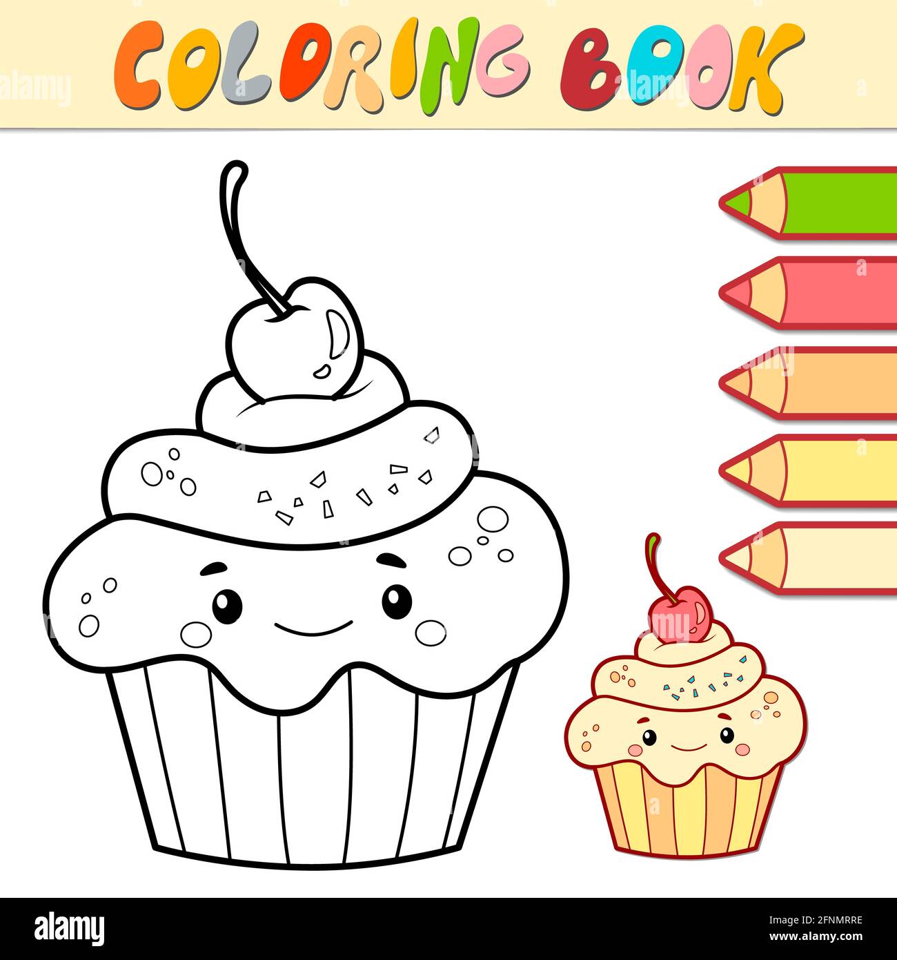 Livre De Coloriage Ou Page Pour Enfants Illustration Noir Et Blanc De Gateau Photo Stock Alamy