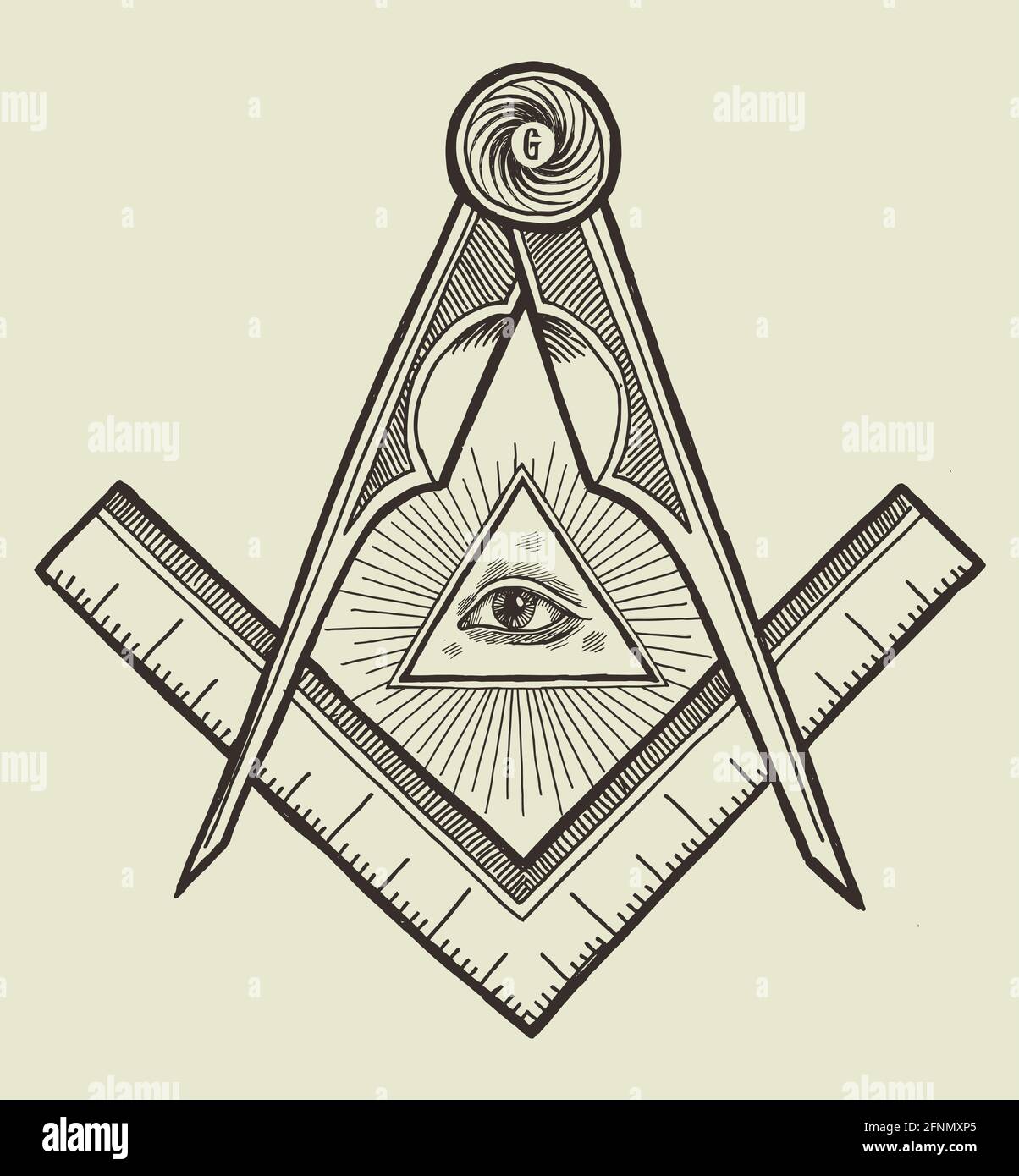 Place et boussoles et un oeil de providence. Symbole freemason vintage. Illustration de vecteur occulte. Illustration de Vecteur
