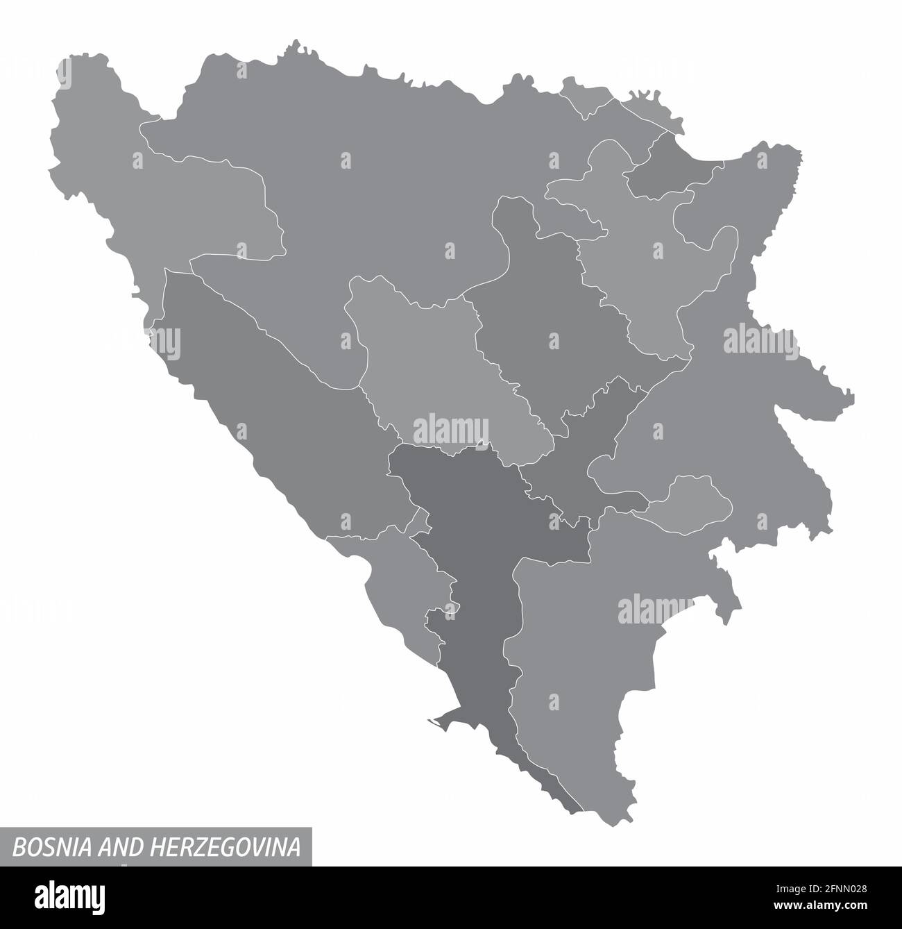 Carte administrative de Bosnie-Herzégovine isolée sur fond blanc Illustration de Vecteur