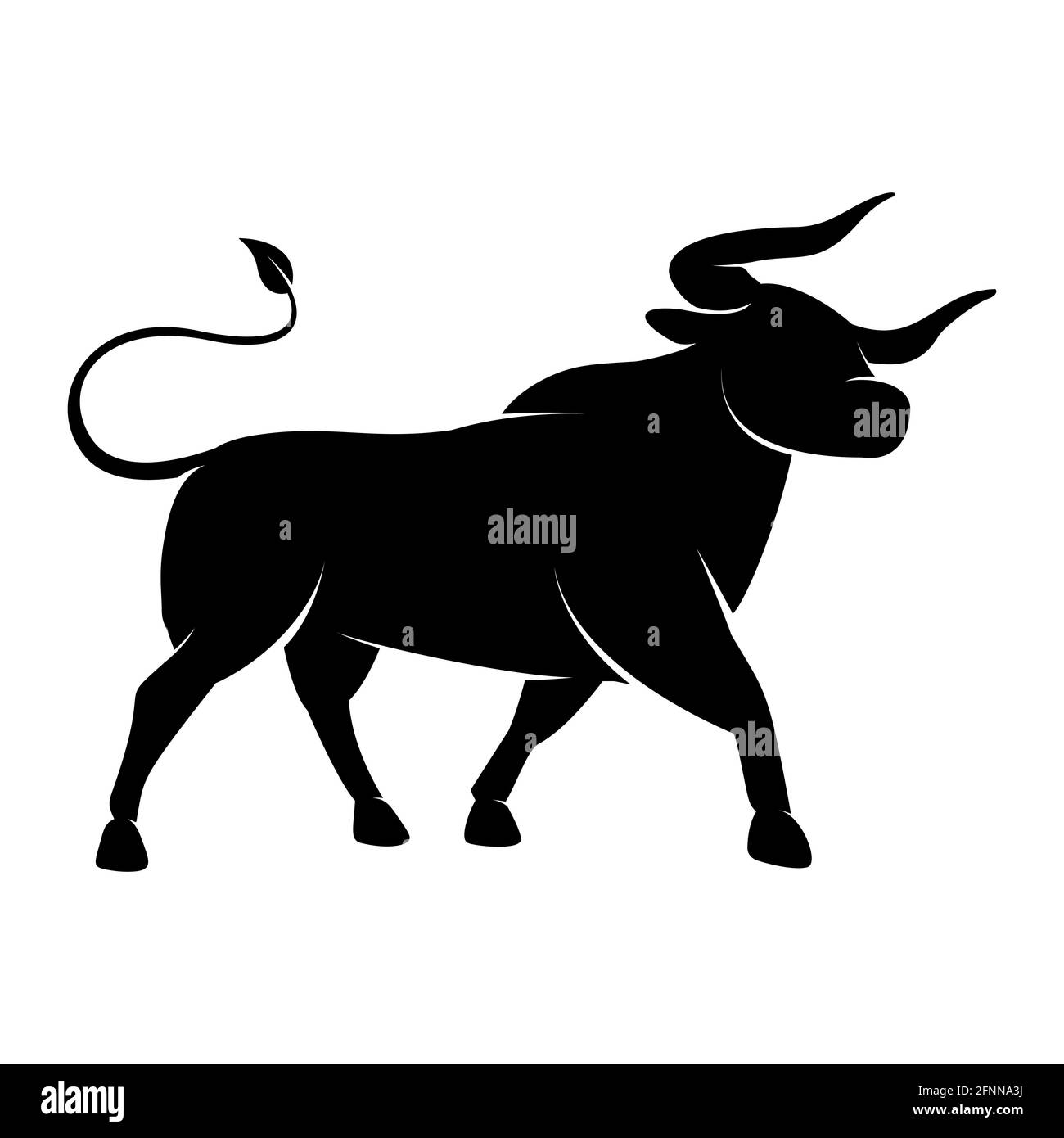 Silhouette noire d'une icône de Bull debout - symbole de l'année dans le calendrier chinois du zodiaque. Illustration vectorielle d'un logo Bison monochrome ou Ox Illustration de Vecteur
