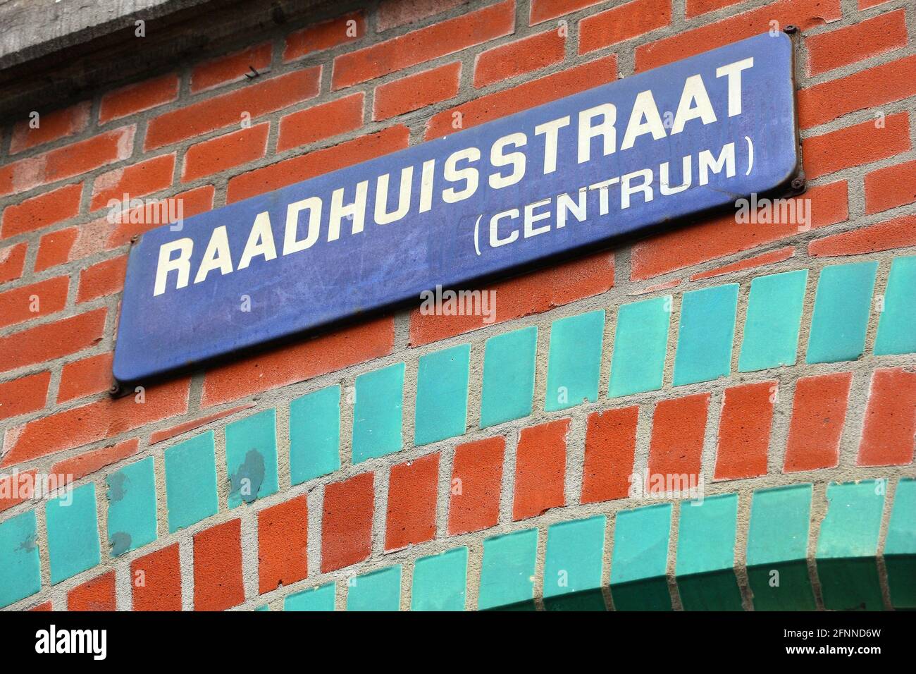 Amsterdam, pays-Bas - panneau de nom de rue. Raadhuisstraat, Centrum. Banque D'Images