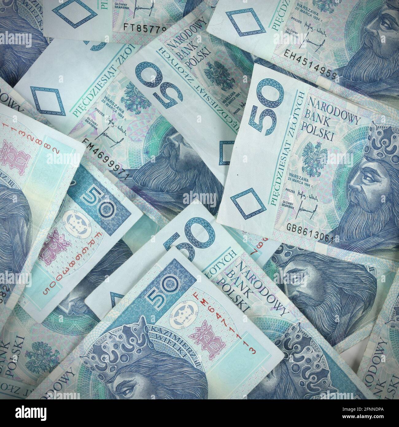 Fond monétaire. Billets de Pologne. Résumé de la texture financière. Composition carrée. Banque D'Images