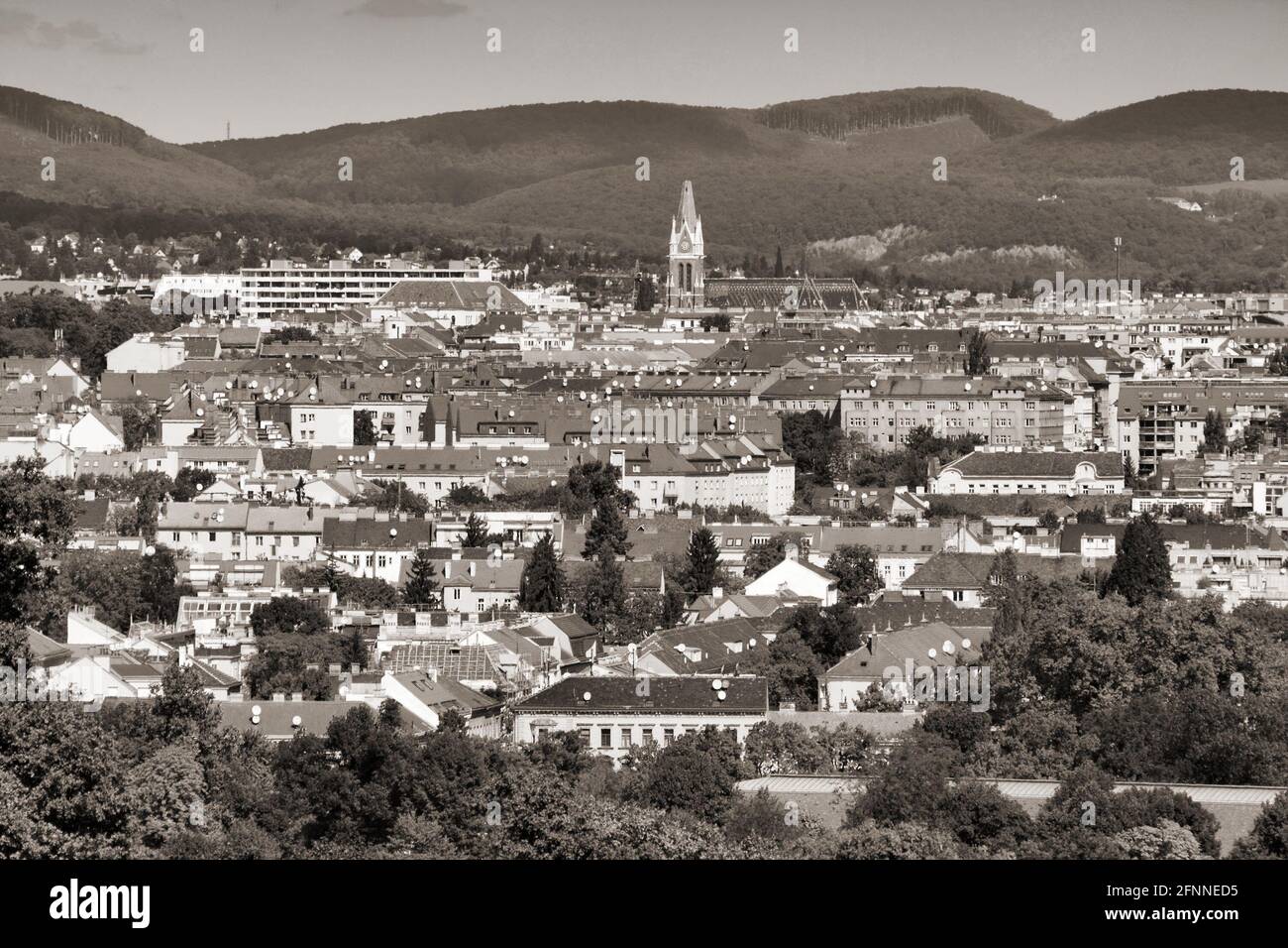 Vienne, Autriche - vue aérienne de la ville. Ton sépia : style rétro monochrome. Banque D'Images