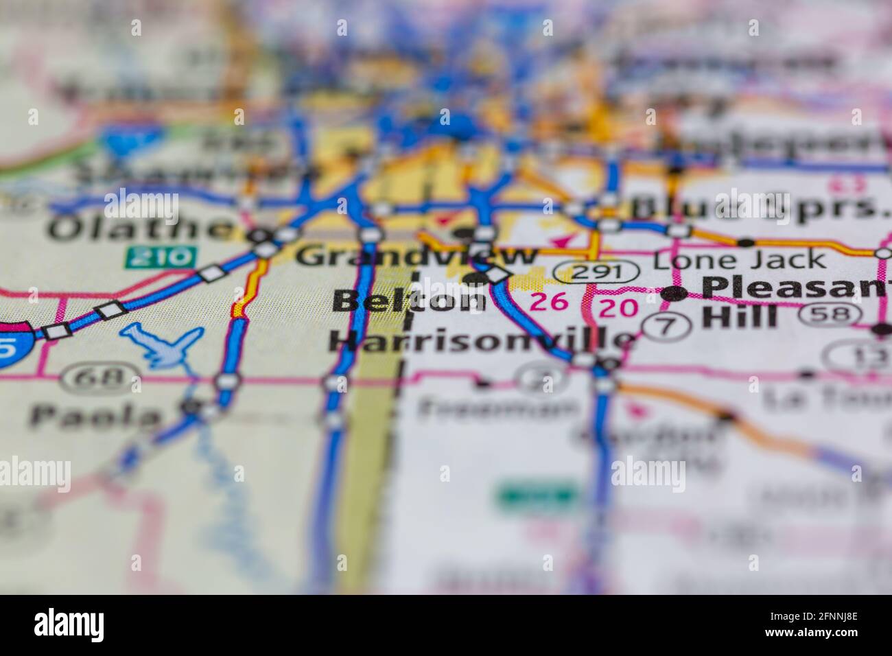 Belton Missouri USA indiqué sur une carte de la géographie ou sur une route carte Banque D'Images