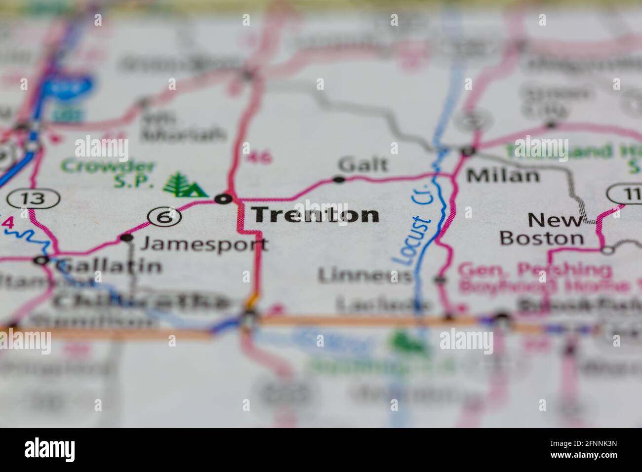 Trenton Missouri USA indiqué sur une carte de la géographie ou sur une route carte Banque D'Images