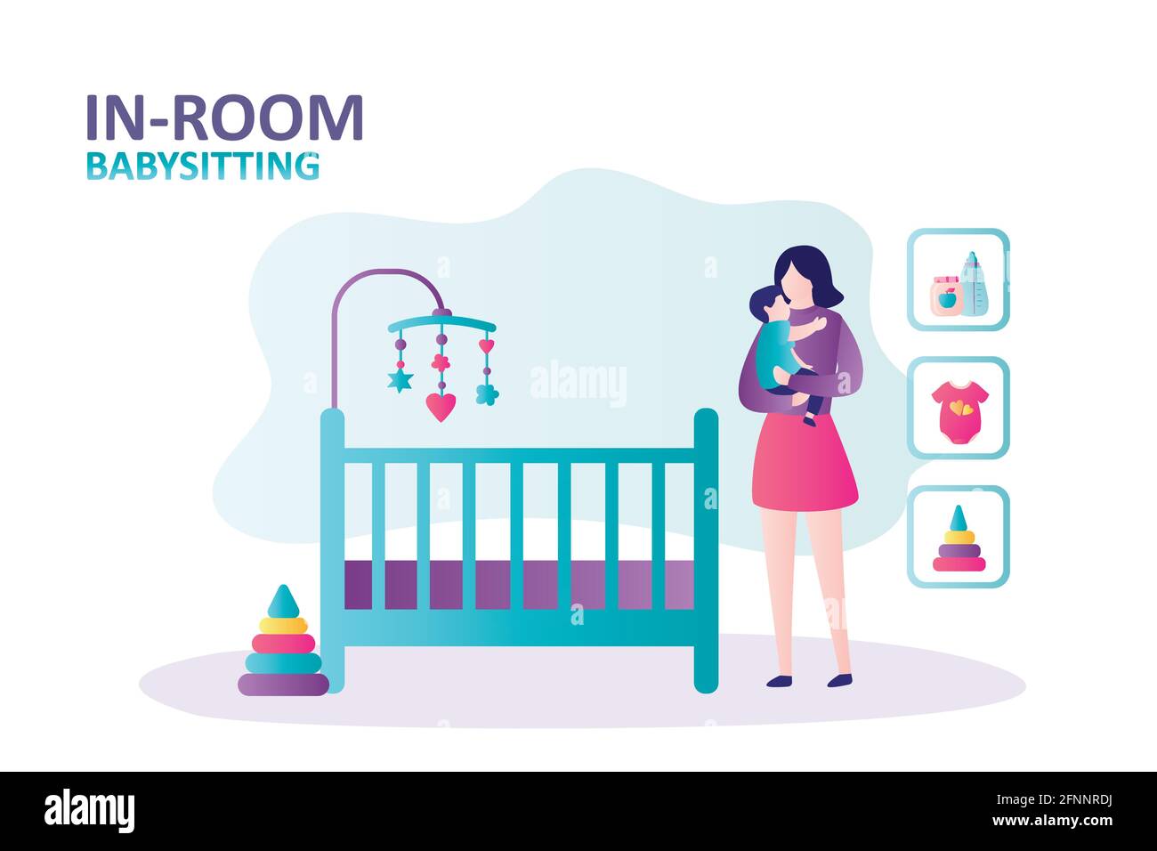 La nounou ou la mère tient un petit garçon dans la chambre des enfants.  Baby-sitter à domicile. Concept de baby-sitting et de garde d'enfants.  Service de jardin d'enfants privé pour les PA