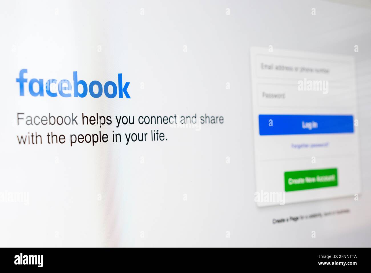 Capture d'écran de la page de connexion Facebook sur un ordinateur de bureau Banque D'Images
