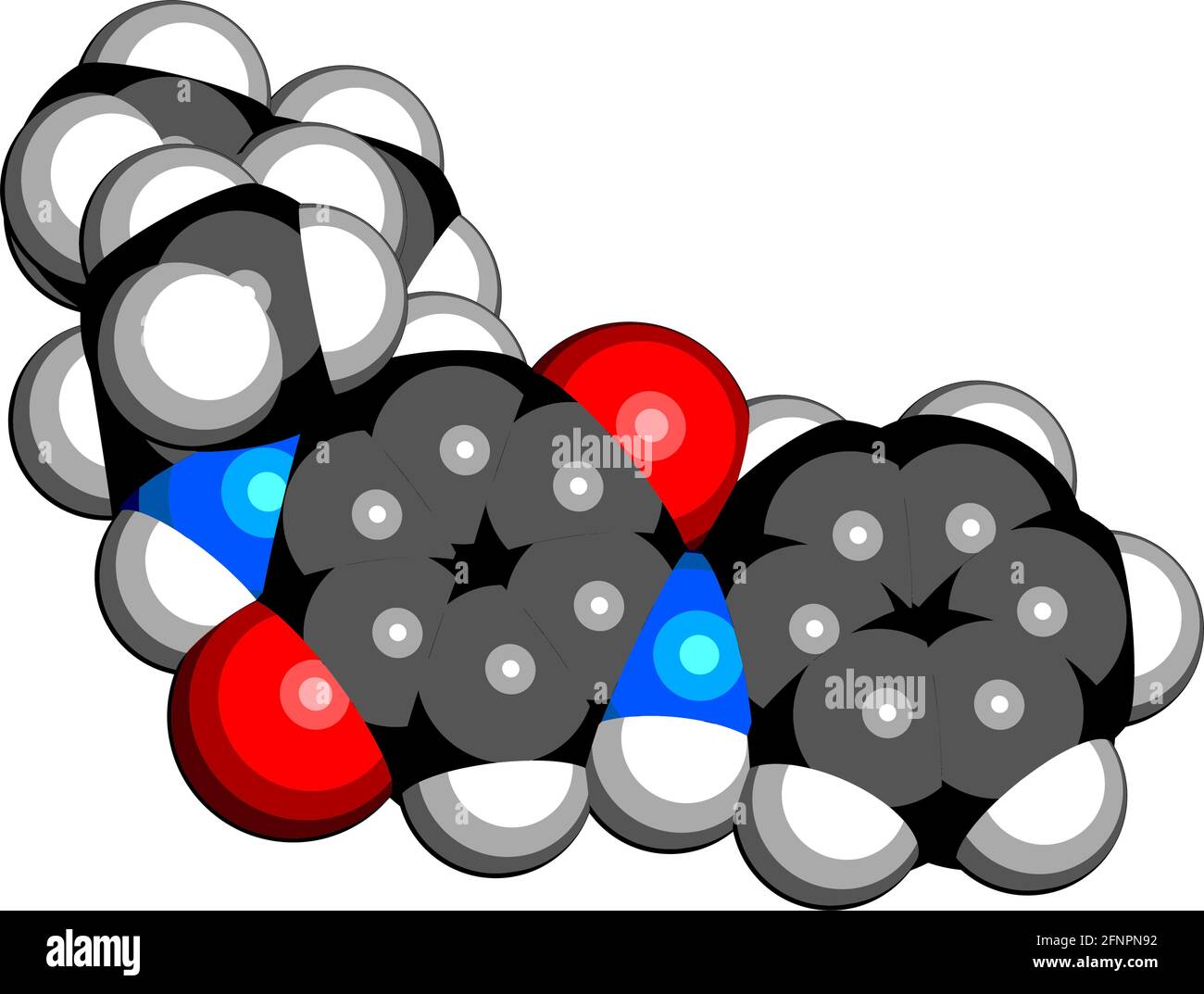 6PPD-quinone, produit de dégradation de l'additif pour caoutchouc 6PPD. Toxique pour le saumon. Rendu 3D. Les atomes sont représentés comme des sphères de couleur conventionnelle Illustration de Vecteur