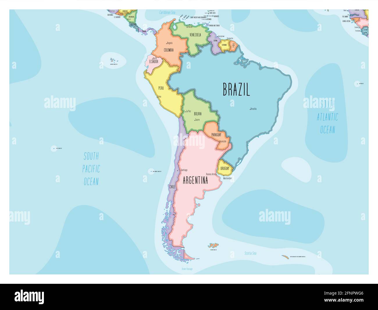 Carte de l'Amérique du Sud - dessin animé à la main Illustration de Vecteur