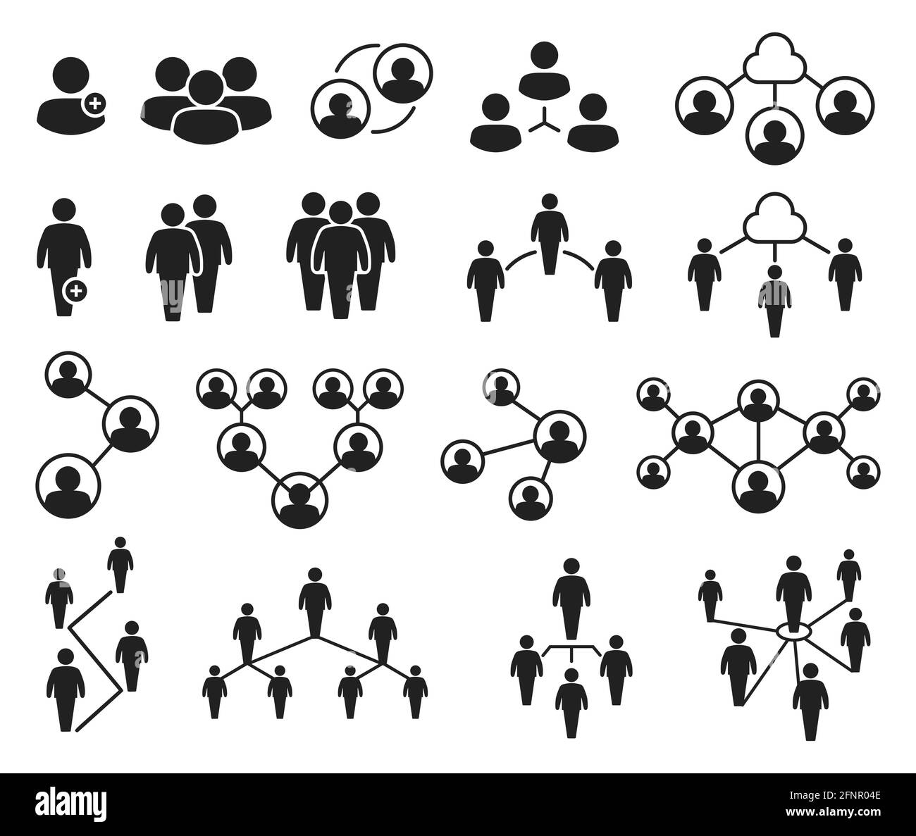 Icônes de groupe réseau. Personnes en groupes, réseaux communautaires, communication d'entreprise, conférence ou réunion, ensemble de vecteurs d'icône de connexion au cloud. Travail d'équipe et partenariat dans une entreprise mondiale Illustration de Vecteur