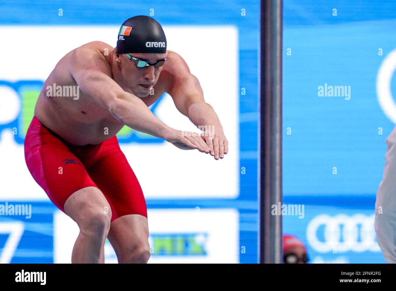 BUDAPEST, HONGRIE - 18 MAI : Max McCusker d'Irlande participant à la finale Freestyle mixte 4 x 200 m lors des championnats d'athlétisme européen LEN natation à Duna Arena le 18 mai 2021 à Budapest, Hongrie (photo de Marcel ter Bals/Orange Pictures) Banque D'Images