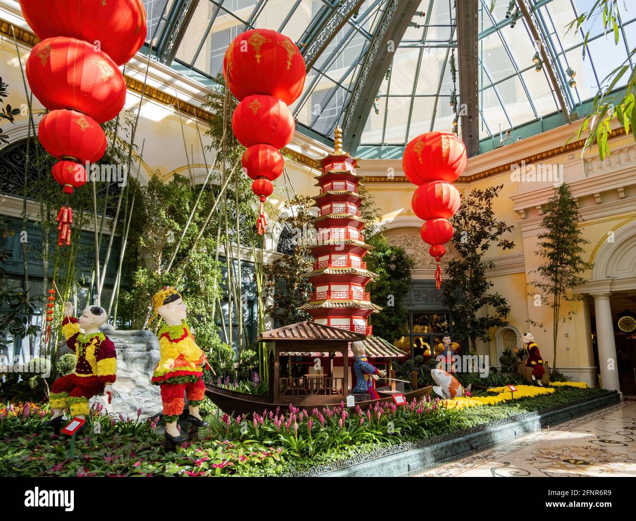 Las Vegas, 11 FÉVRIER 2021 - décoration chinoise du nouvel an dans le conservatoire et les jardins botaniques du Bellagio Banque D'Images