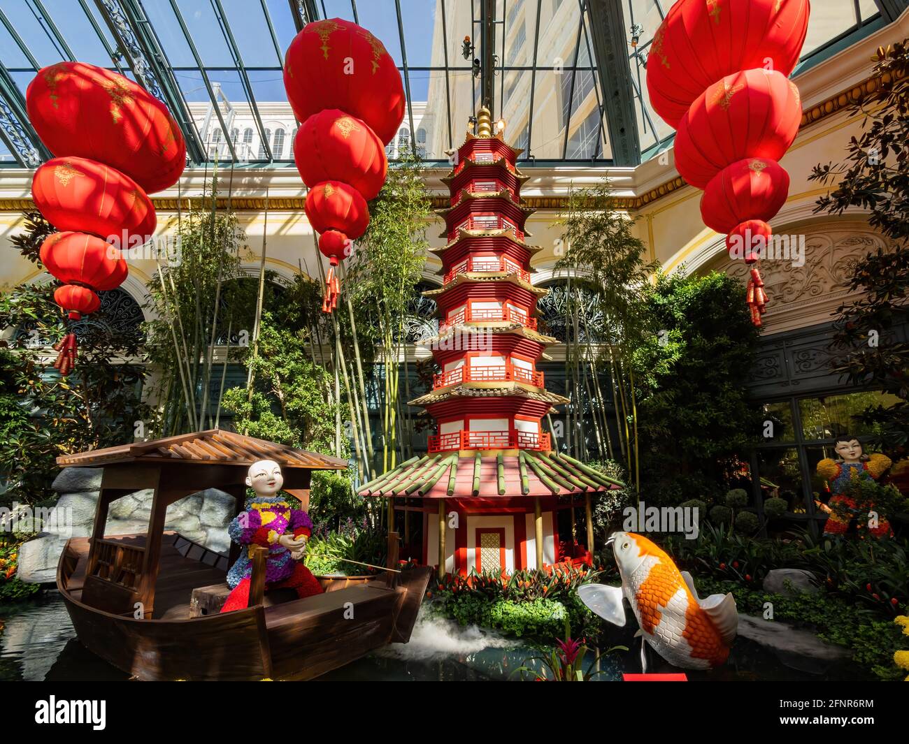 Las Vegas, 11 FÉVRIER 2021 - décoration chinoise du nouvel an dans le conservatoire et les jardins botaniques du Bellagio Banque D'Images