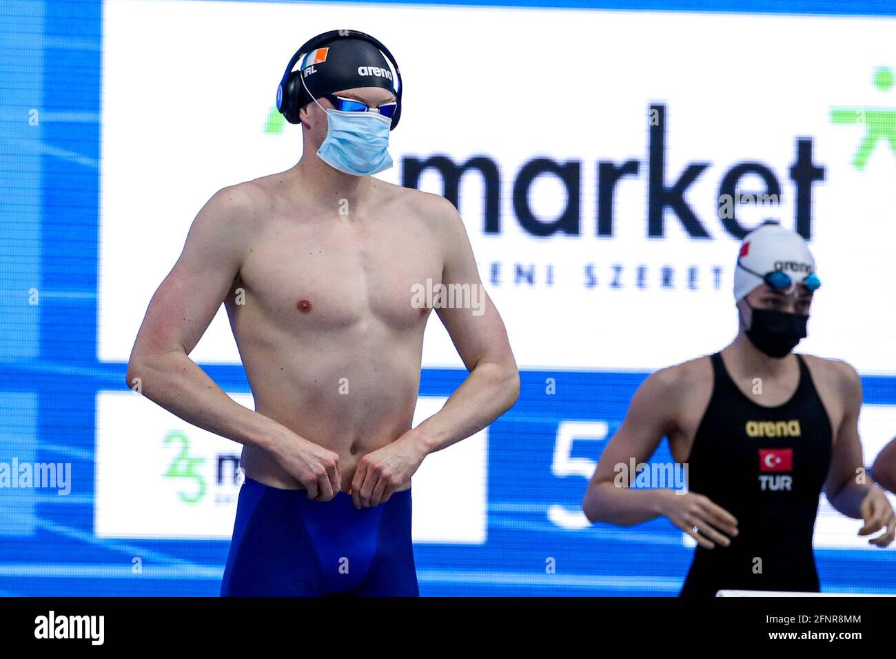 BUDAPEST, HONGRIE - 18 MAI : Brendan Hyland d'Irlande en compétition au Freestyle préliminaire mixte 4 x 200 m lors des championnats d'athlétisme européens LEN natation à Duna Arena le 18 mai 2021 à Budapest, Hongrie (photo de Marcel ter Bals/Orange Pictures) Banque D'Images