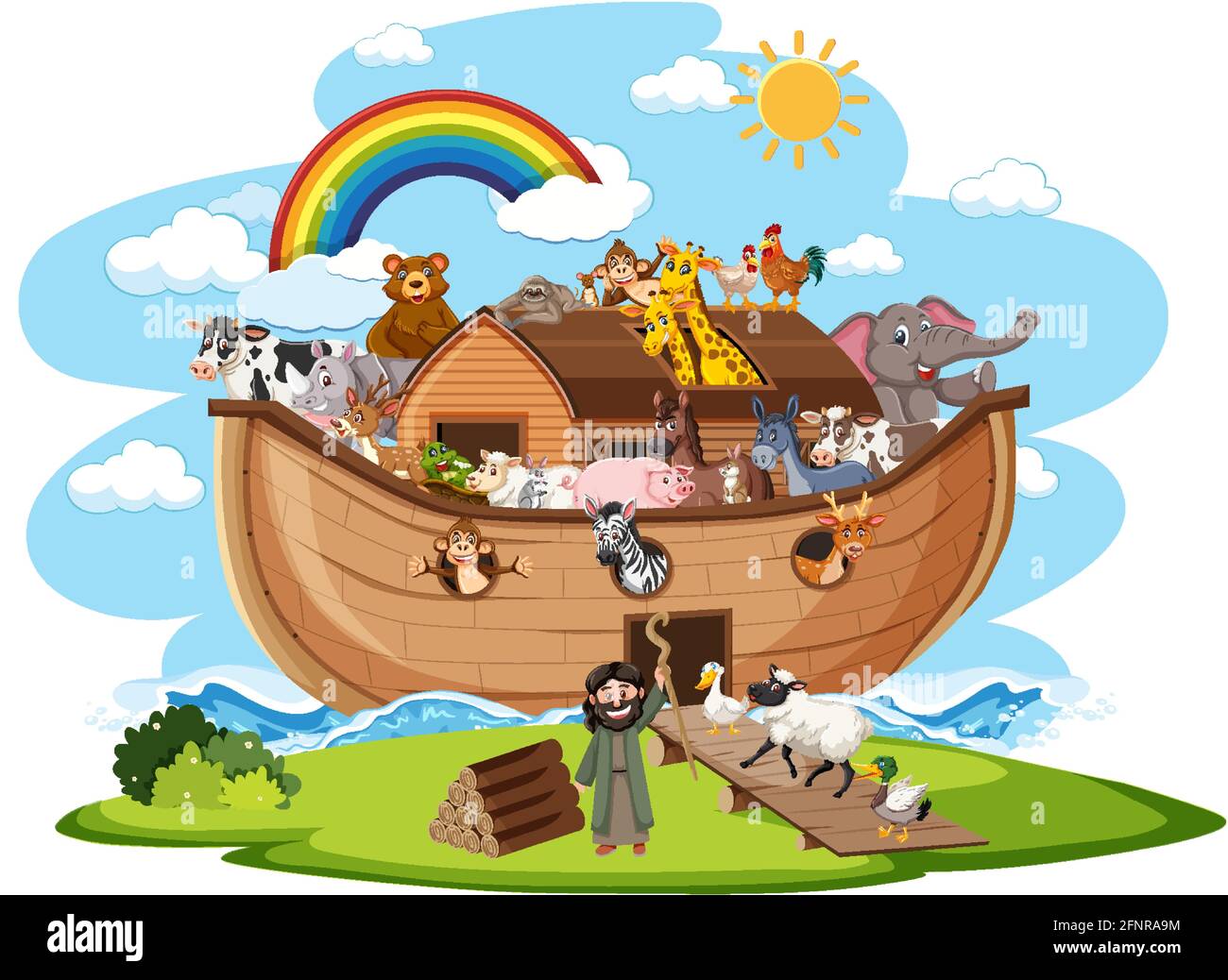 Arche de Noé avec animaux isolés sur fond blanc Illustration de Vecteur
