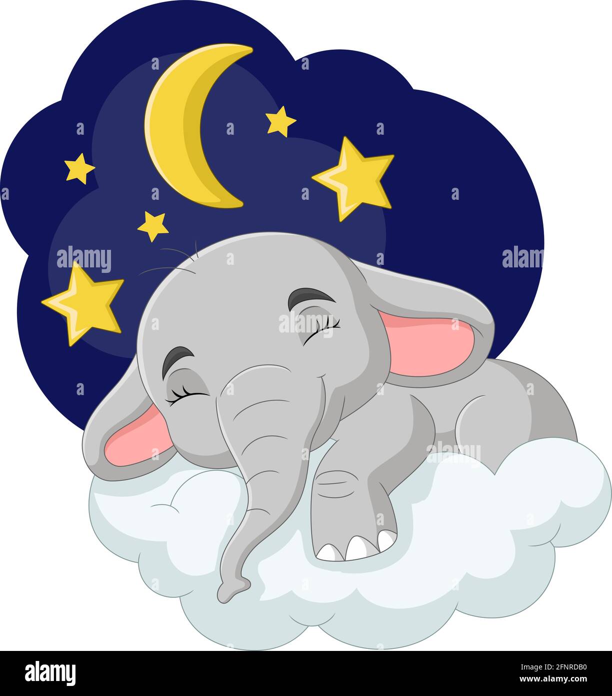 Éléphant de dessin animé dormant sur le nuage Illustration de Vecteur