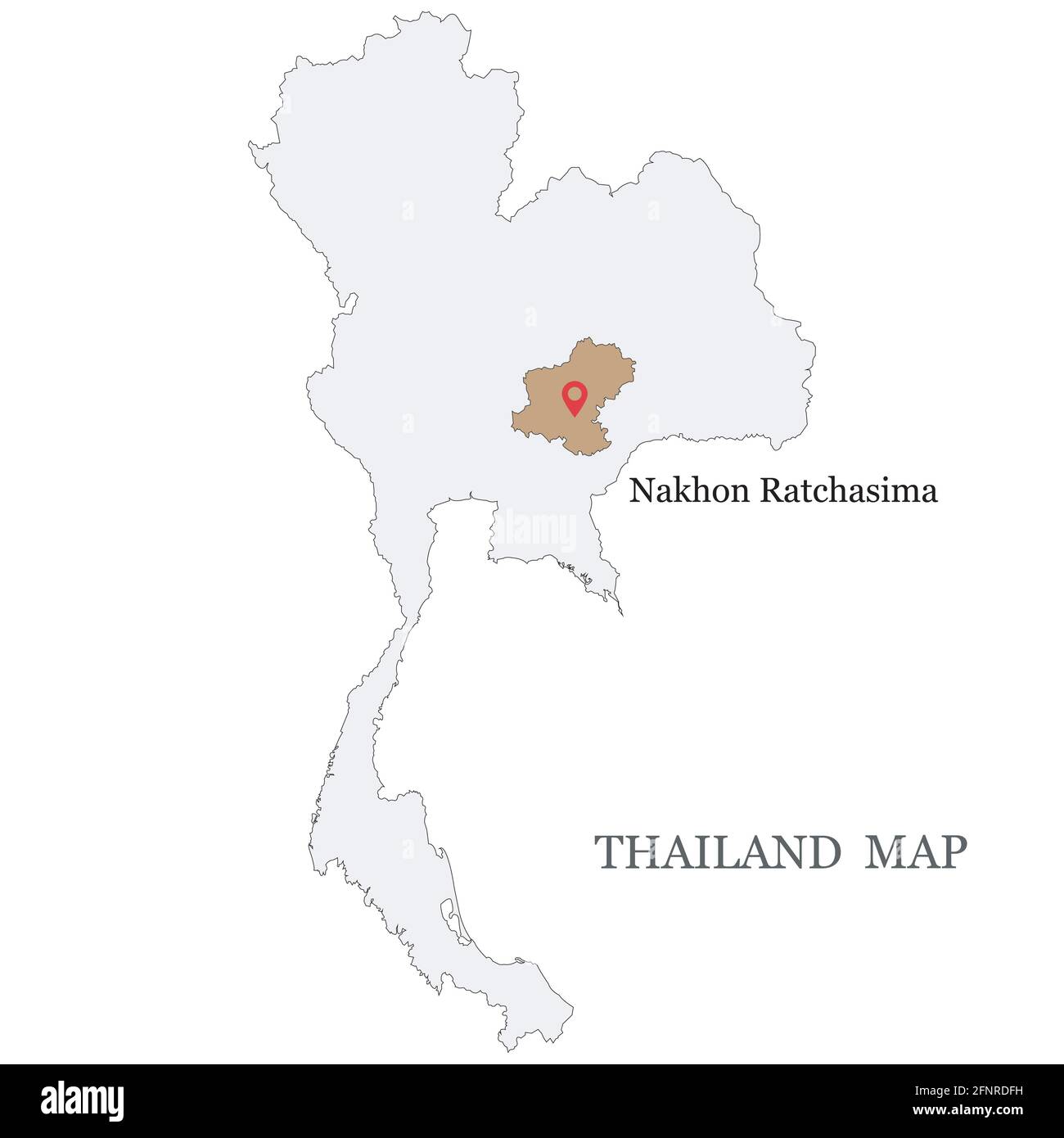 Cartes de Thaïlande avec cartes rouges PIN sur Khorat (Korat) Ou dans la province de Nakhon Ratchasima, dans une zone brun doré en blanc arrière-plan Illustration de Vecteur