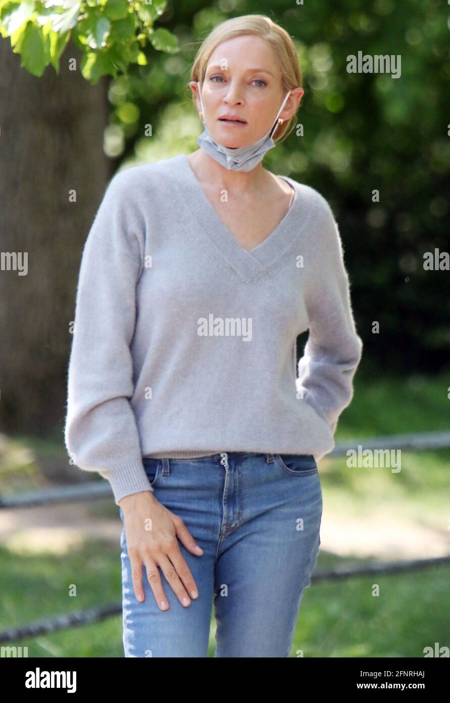 New York, NY, États-Unis. 18 mai 2021. UMA Thurman sur l'ensemble de la nouvelle série Apple TV suspicion à New York le 18 mai 2021. Crédit : RW/Media Punch/Alamy Live News Banque D'Images