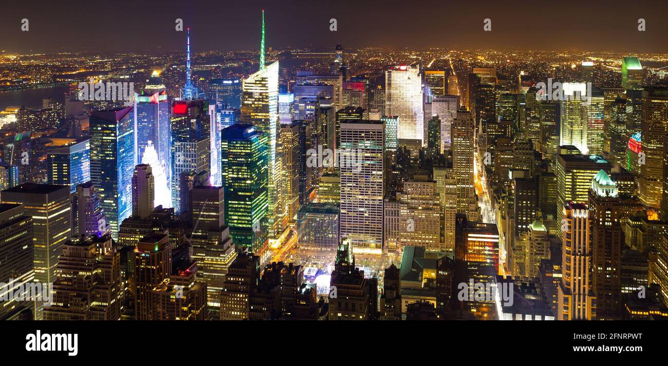 Centre et nord de Manhattan, vue de nuit, New York. Banque D'Images