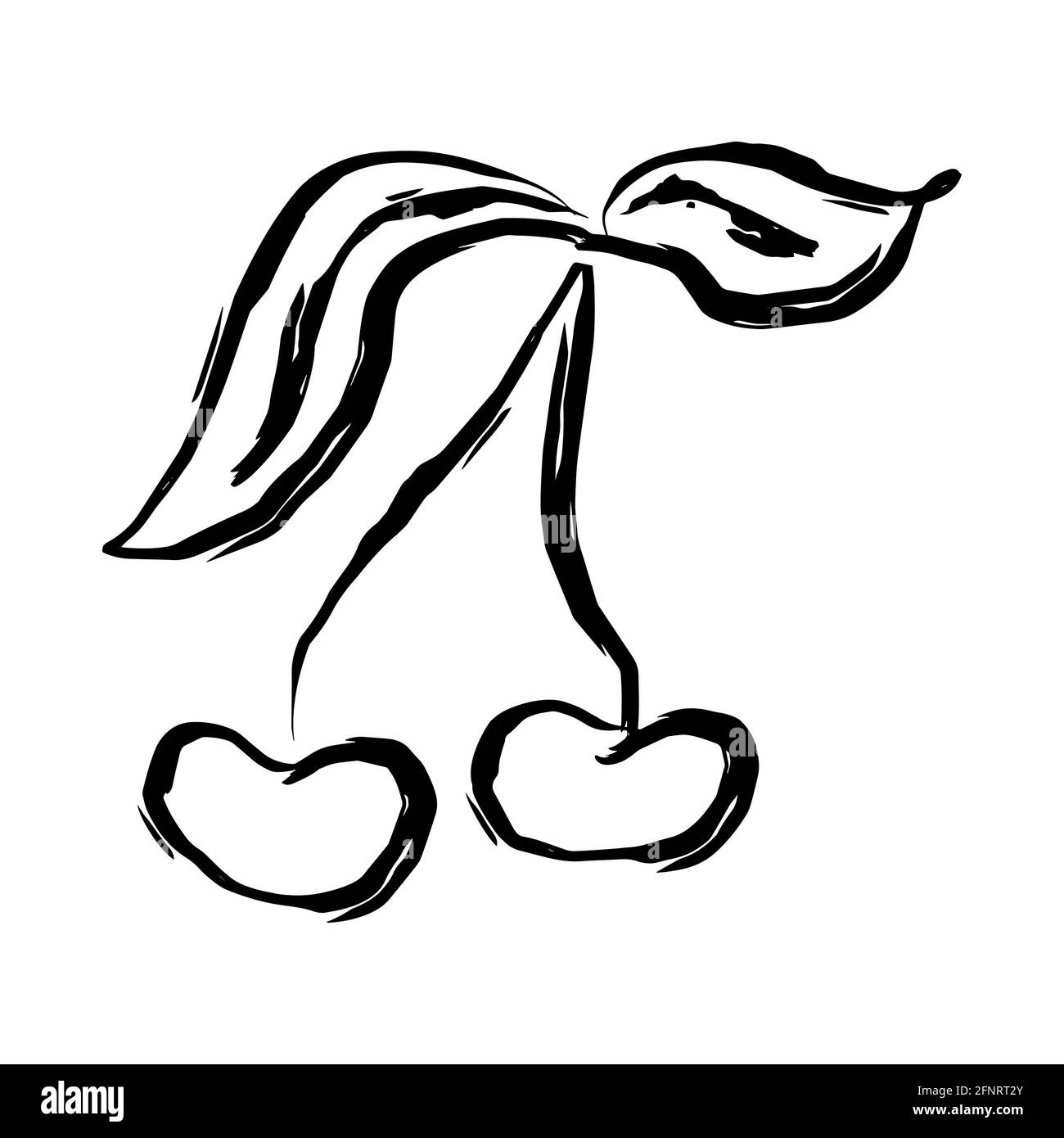 cerisier avec feuilles noir et blanc dessin à la main vector Banque D'Images