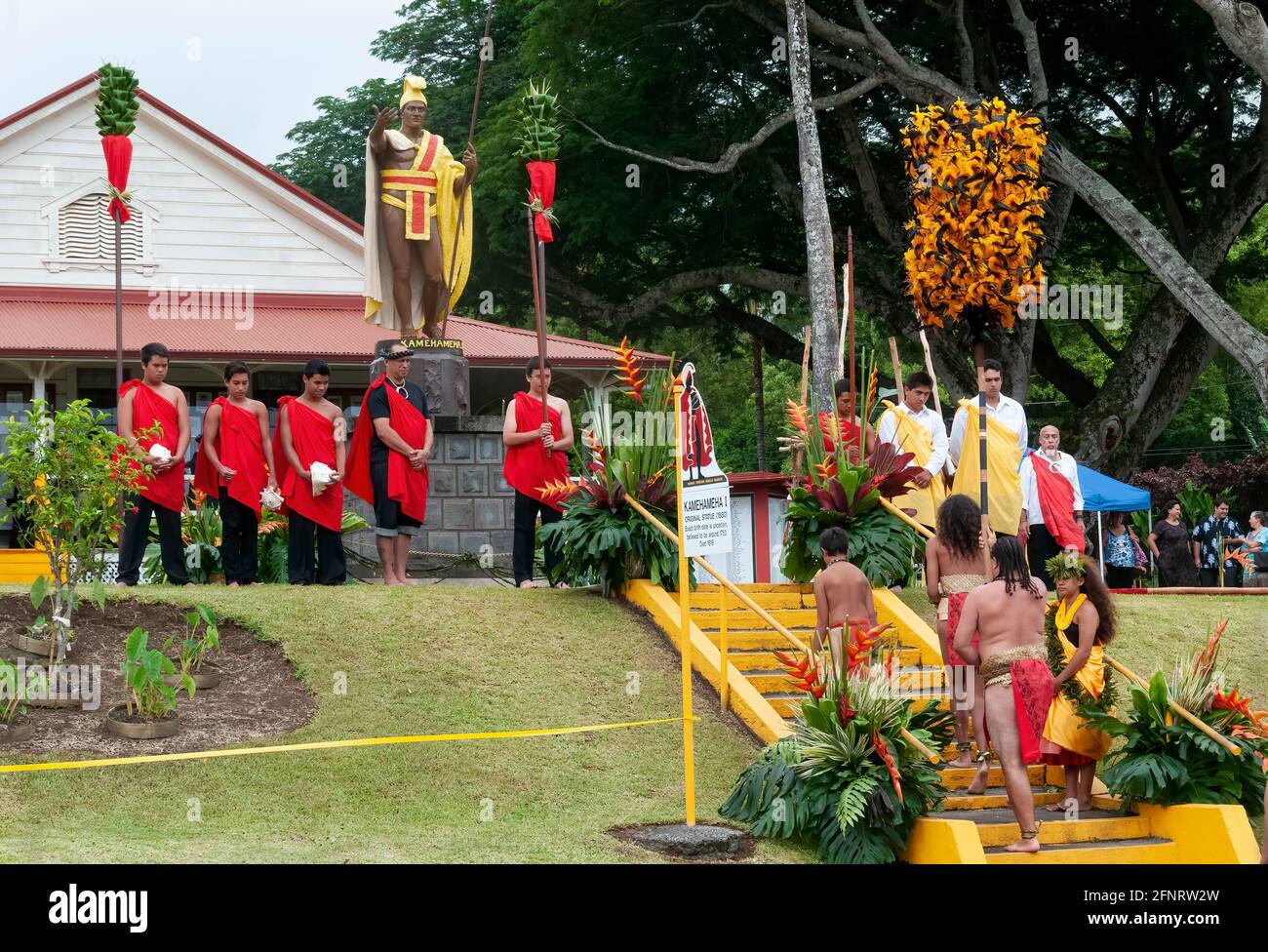 La Bénédiction d'ouverture pendant les festivités de la journée du Roi Kamehameha à Kapa'au, Kohala du Nord, Big Island, Hawaï. Banque D'Images