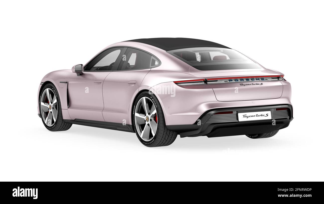 voiture de sport électrique porsche tatycan avec rendu intérieur de modèle 3d. Banque D'Images