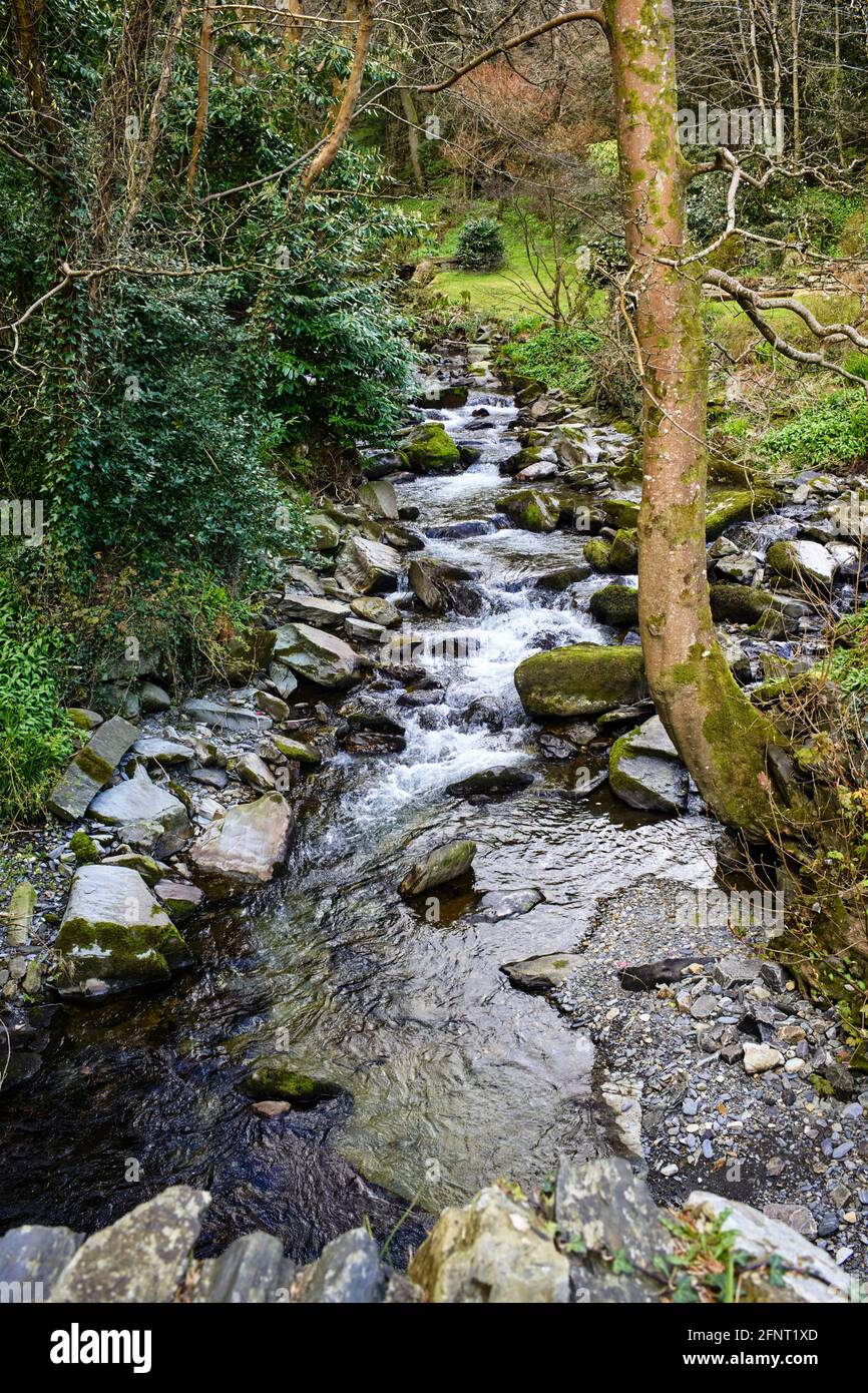 Vue sur les rivières de Ballaglass Glen à Maughold, île de Man Banque D'Images