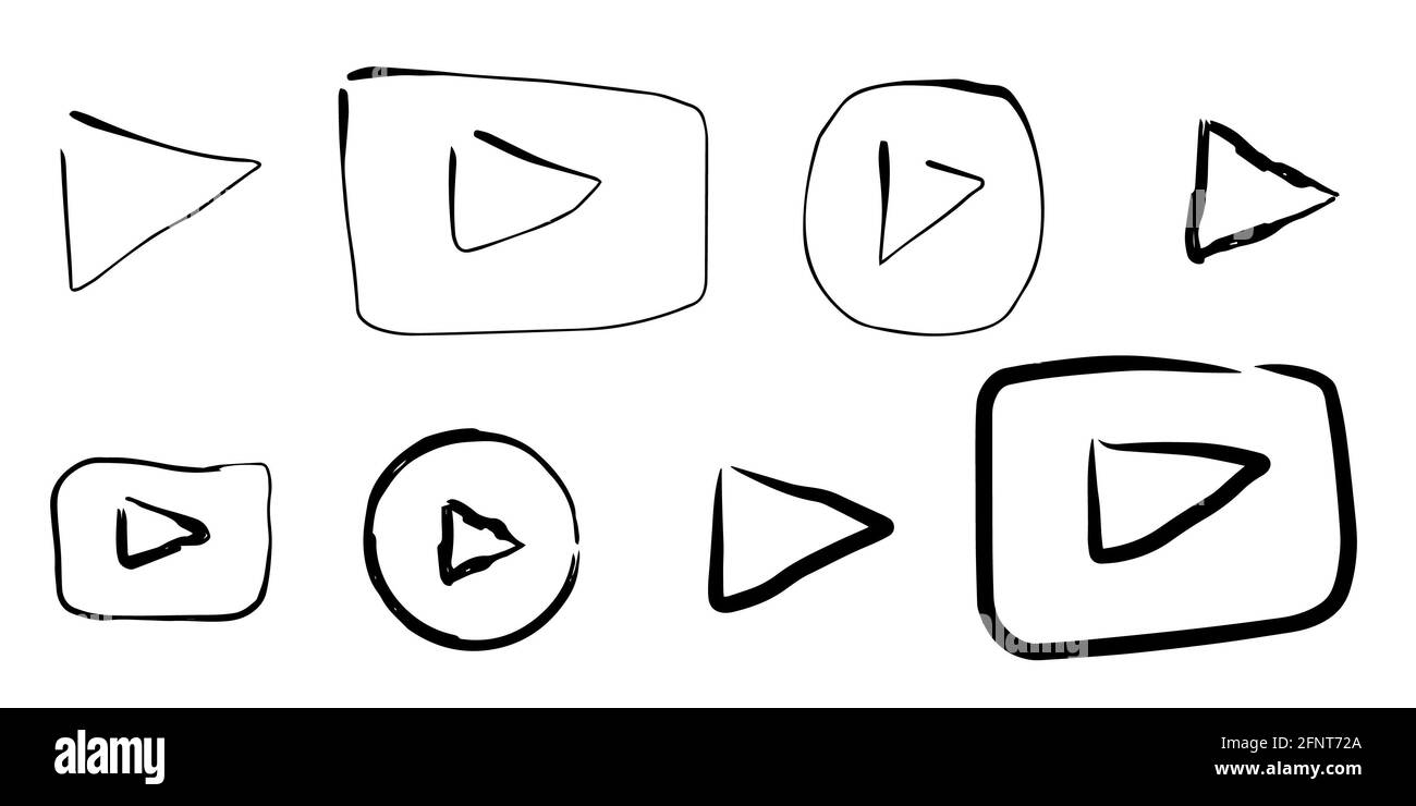 boutons de lecture esquisses vectorielles isolées. Icônes de lecture dessin main avec un contour noir Banque D'Images