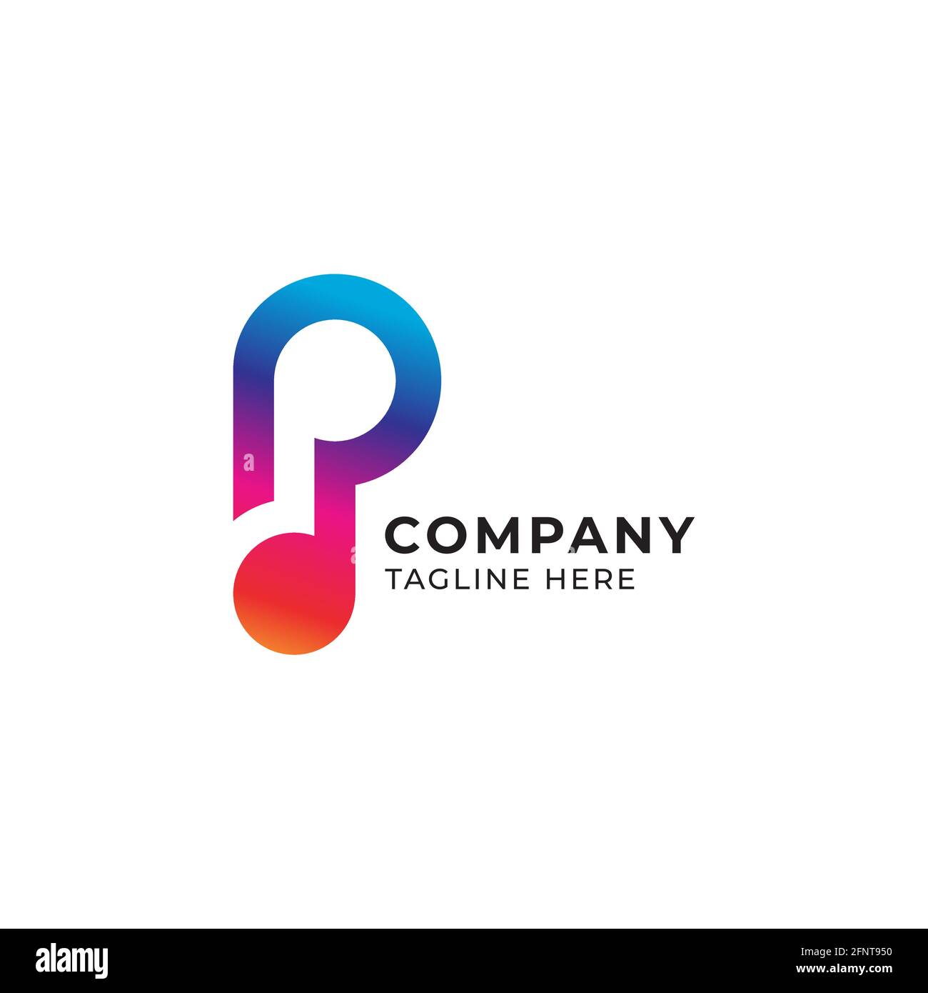 Futuriste et coloré lettre P Alphabet Music logo Design isolé sur fond blanc. Note initiale et musicale avec concept de logo d'espace négatif. Illustration de Vecteur