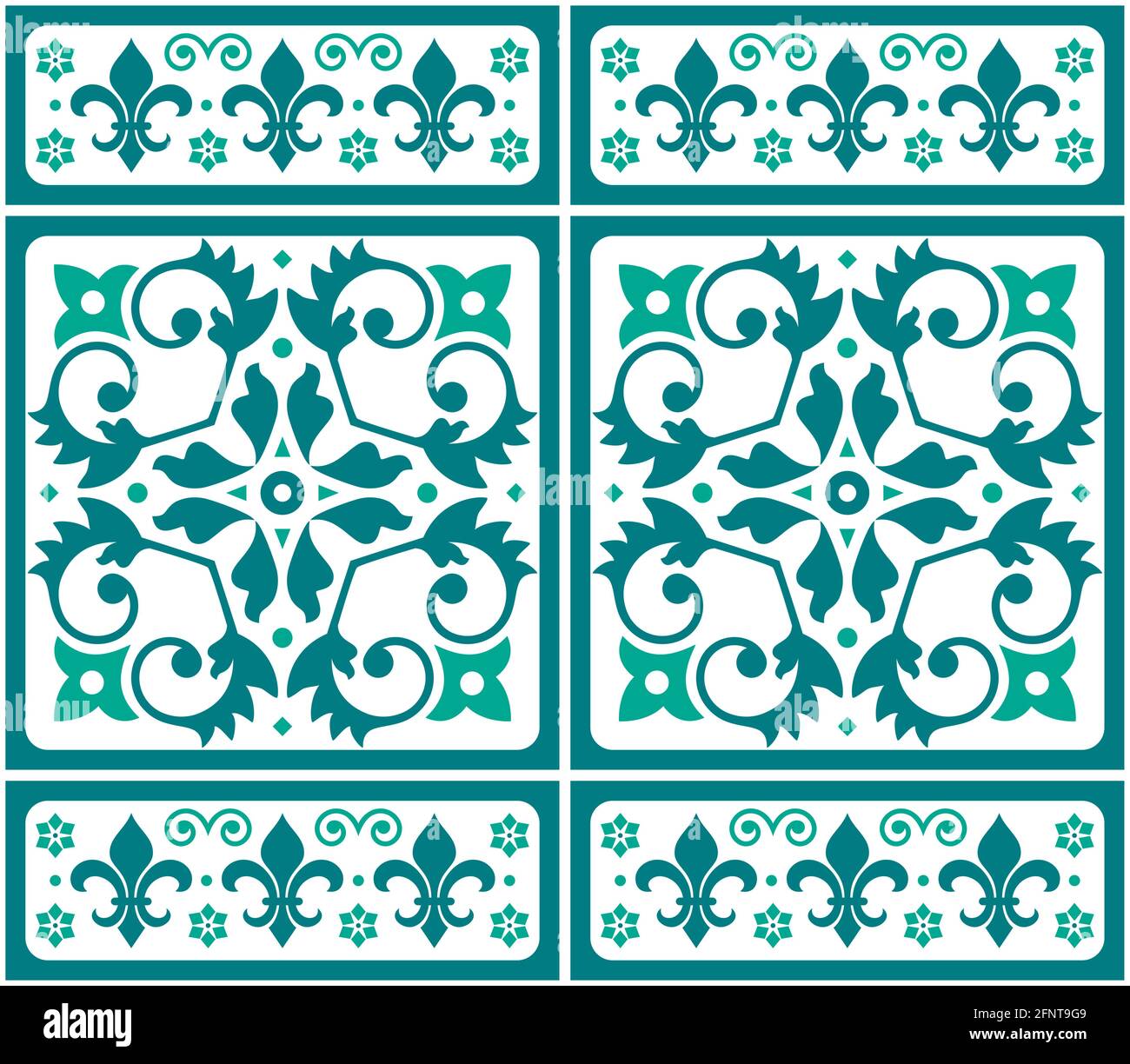 Lisbonne, carrelage Azulejo style portugais sans couture vector vert et  blanc, élégant design décoratif avec motif floral et formes fleur de lis  Image Vectorielle Stock - Alamy
