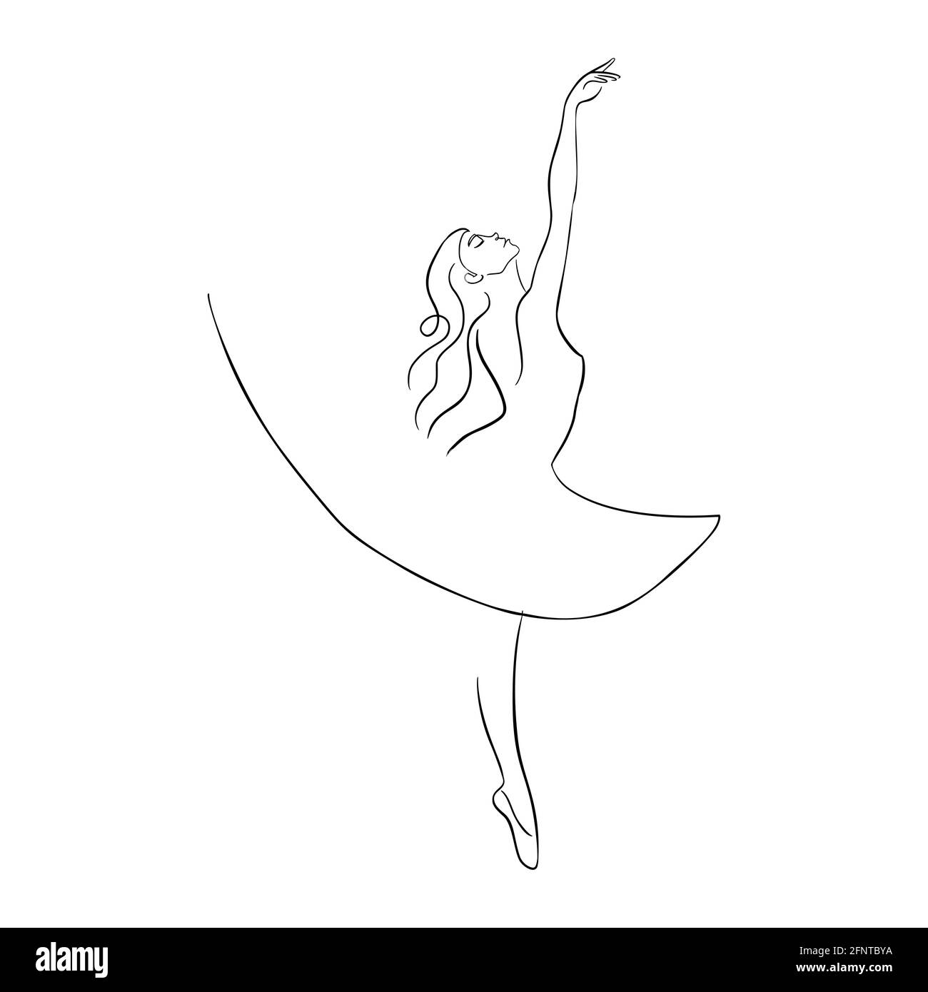 Danseur de ballet dessiné à la main dans les chaussures pointe illustration vectorielle isolée pour logo, modèle d'emblème, toile, imprimés. Dessin au trait continu Illustration de Vecteur