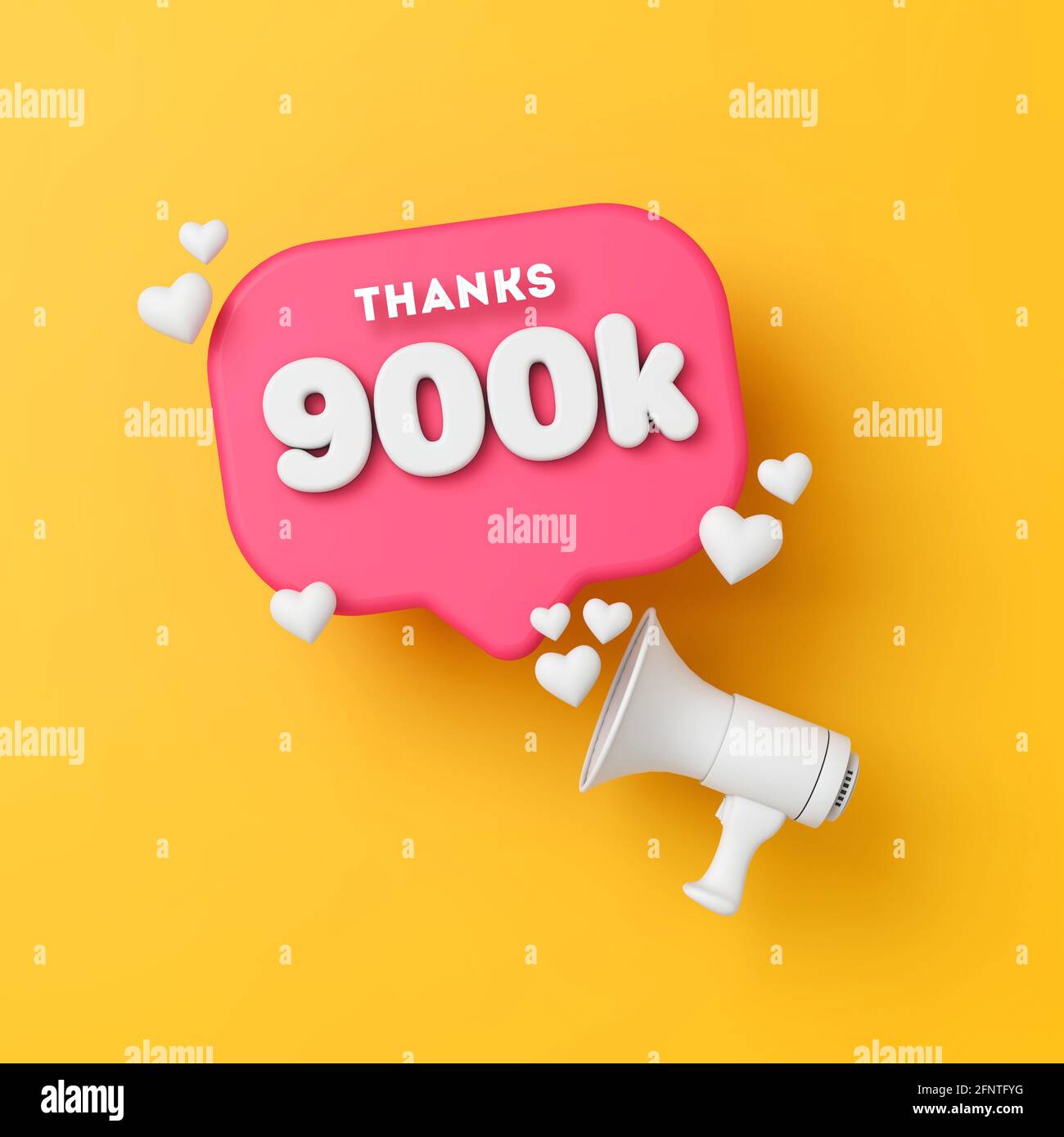 900 mille abonnés médias sociaux merci bannière. Rendu 3D Banque D'Images