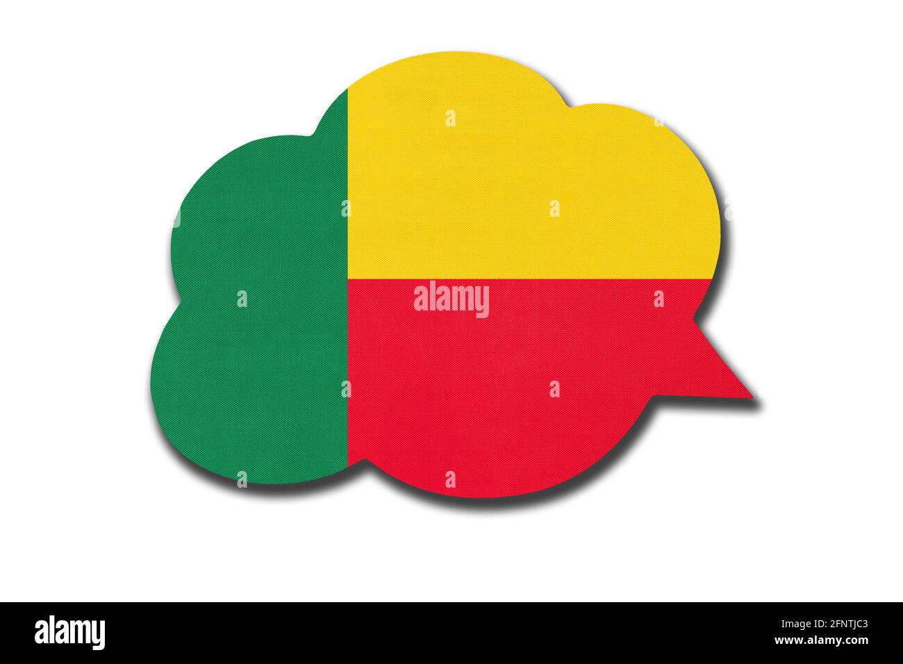 bulle de discours 3d avec drapeau national béninois isolé sur fond blanc. Parlez et apprenez la langue. Symbole du pays Bénin. Signe de communication mondiale Banque D'Images