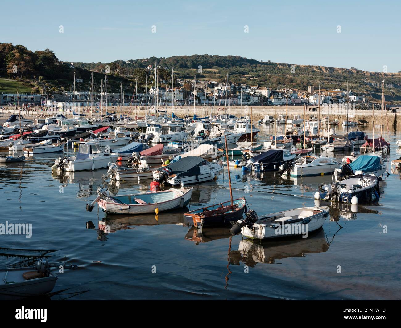 Bateaux amarrés dans le port de Lyme Regis, Lyme Regis, Dorset, Royaume-Uni, 2019. Banque D'Images