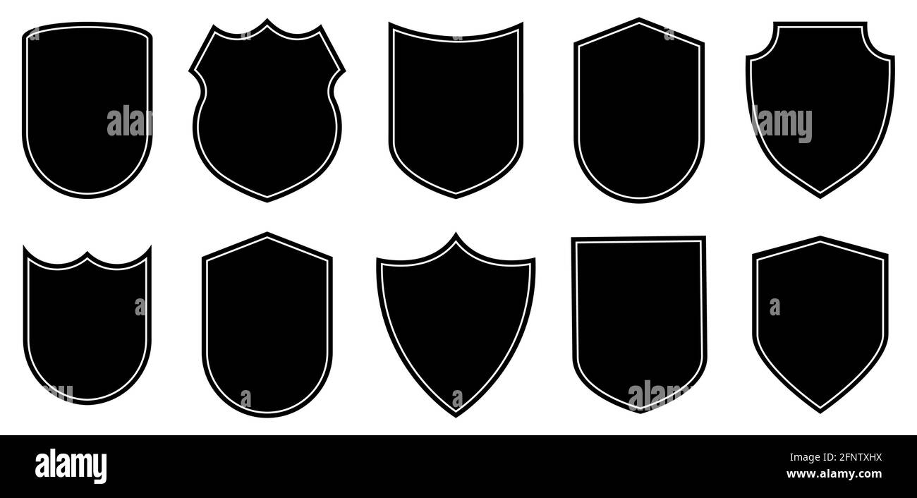 Jeu de formes de badge. Silhouettes de bouclier militaire Vector. Sécurité, patchs de football isolés sur fond blanc Illustration de Vecteur