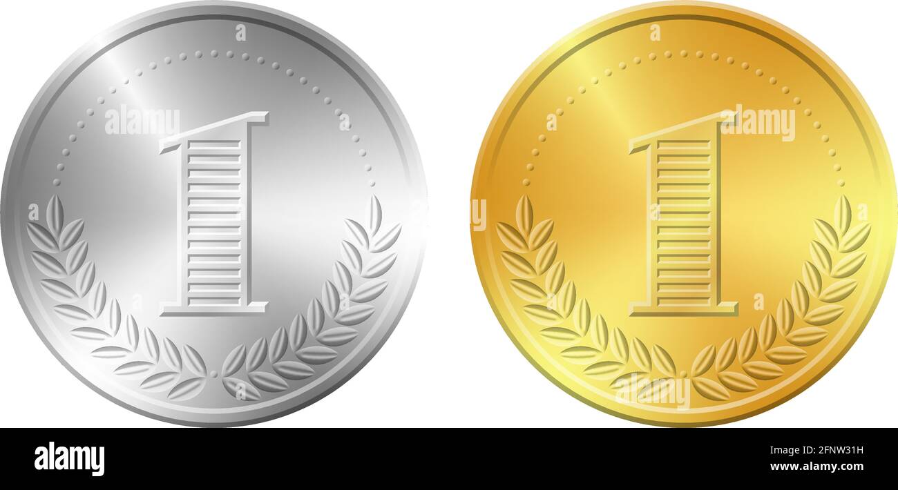 Illustration d'un vecteur de pièces d'or et d'argent. Icône argent réaliste isolée sur fond blanc. Illustration de Vecteur
