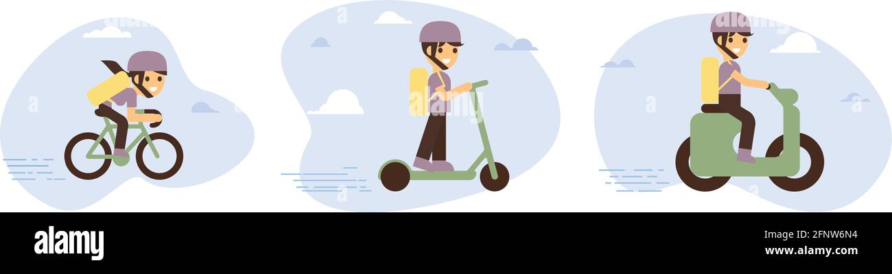 Concept de service de livraison en ligne, suivi des commandes en ligne, livraison à domicile et au bureau. Entrepôt, camion, drone, scooter et coursier de vélo, livreur a Illustration de Vecteur