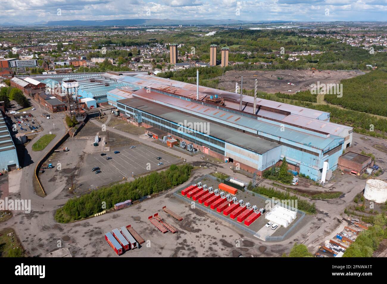 Motherwell, Écosse, Royaume-Uni. 19 mai 2021. Vue sur les aciéries Liberty Steel Dalzell à Motherwell. Le gouvernement écossais a confirmé qu'il n'avait pas exclu la possibilité de faire de l'usine un site public. Les aciéries appartiennent à la GFG Alliance et au propriétaire de Liberty Steel, Sanjeev Gupta. L'Alliance GFG souffre de problèmes financiers et fait l'objet d'une enquête par le Bureau des fraudes graves. Iain Masterton/Alay Live News Banque D'Images