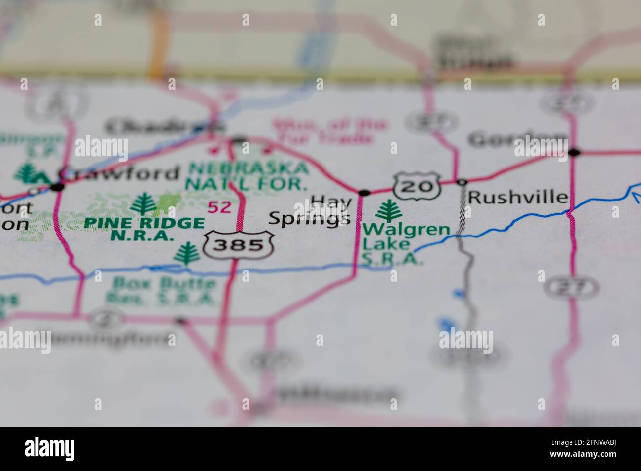 Hay Springs Nebraska USA montré sur une carte de géographie ou Carte routière Banque D'Images