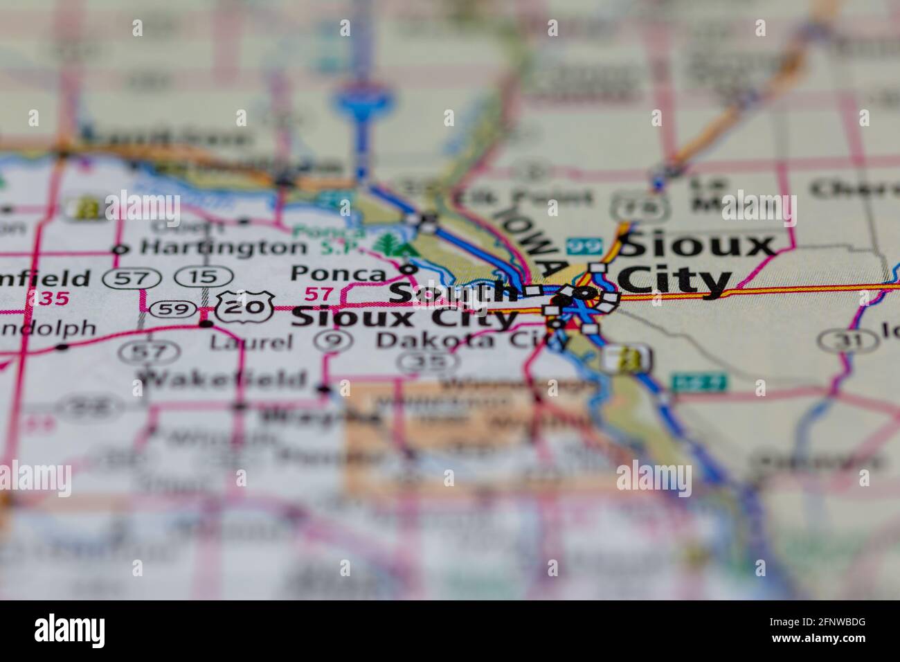 South Sioux City Nebraska USA montré sur une carte de géographie Ou carte routière Banque D'Images