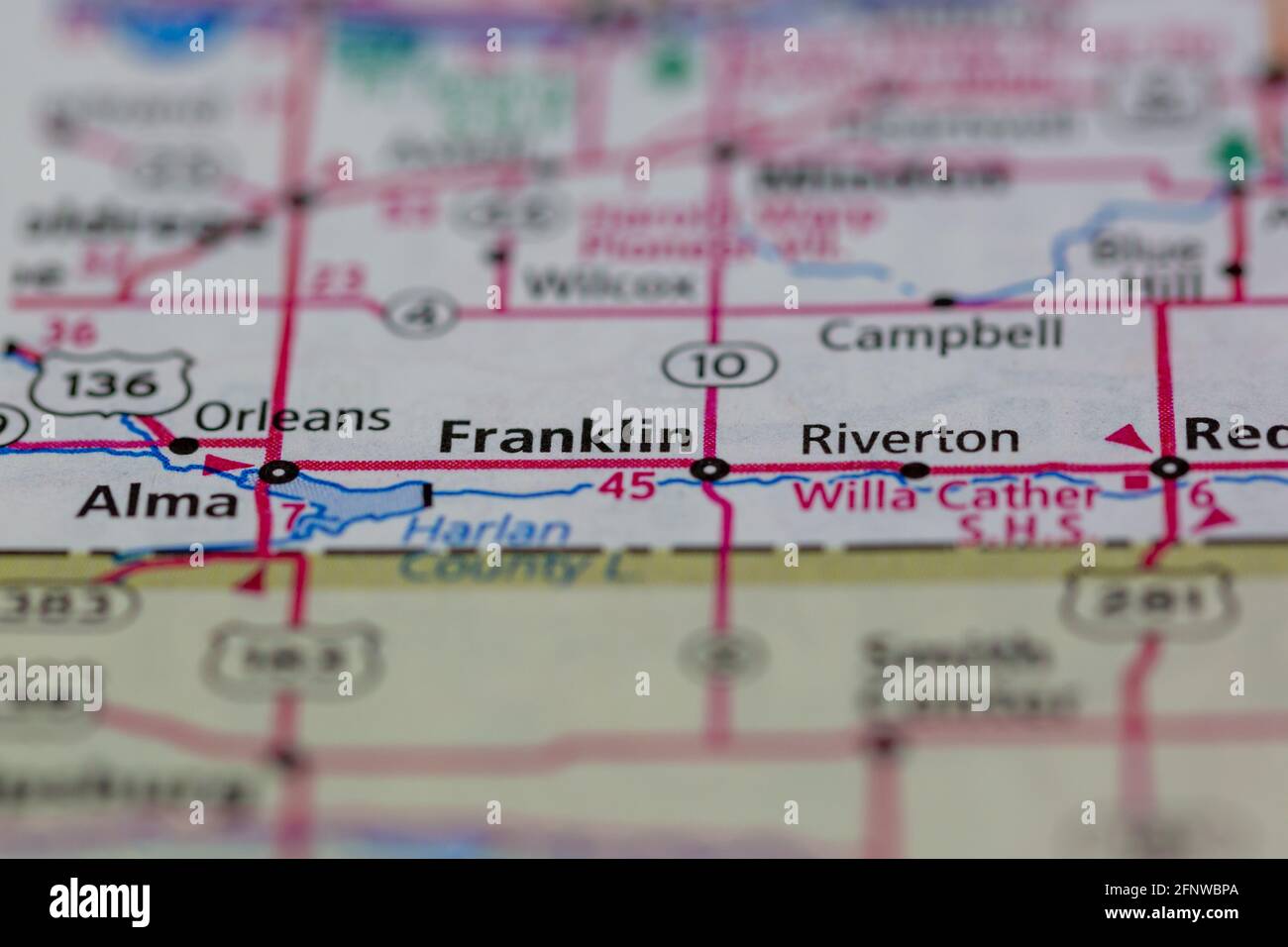 Franklin Nebraska USA montré sur une carte de géographie ou route carte Banque D'Images