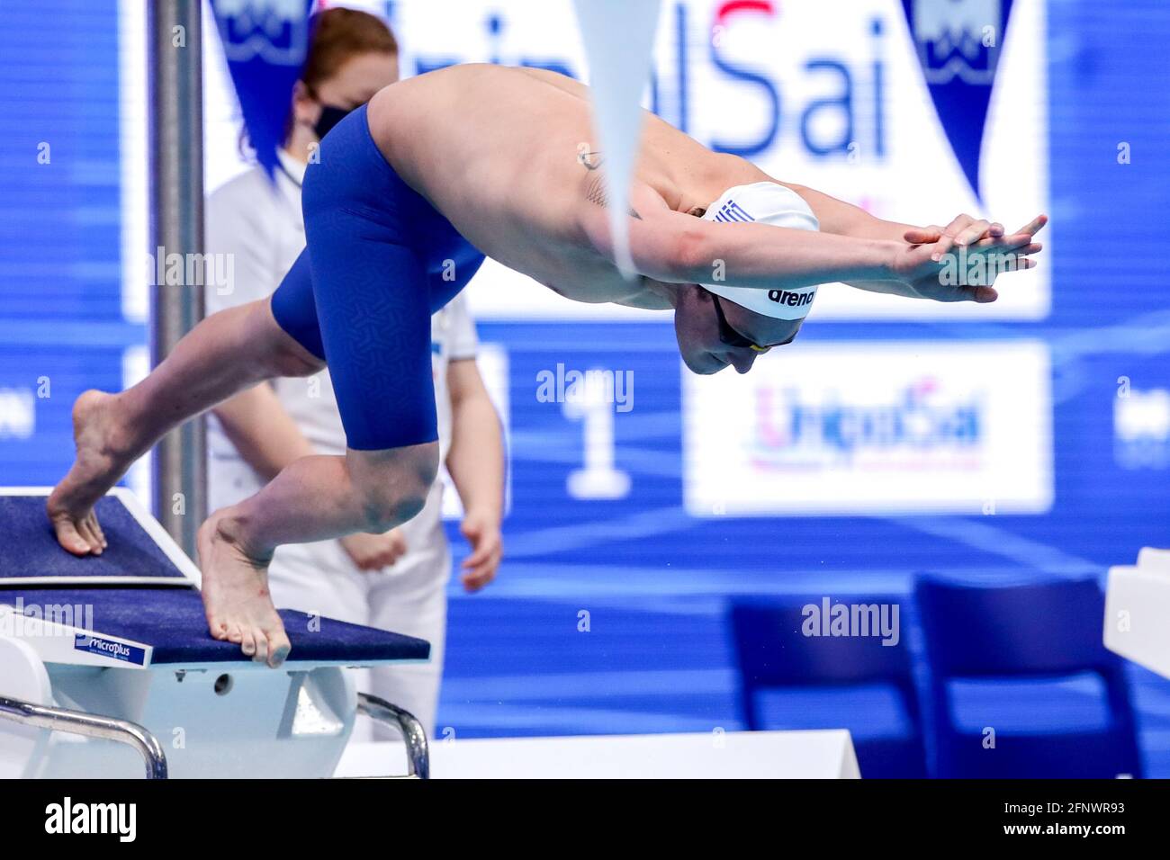 BUDAPEST, HONGRIE - MAI 19: Joao Soares Carneiro de Luxembourg en compétition aux hommes 200m individuel Medley préliminaire pendant les Championnats européens de l'AQUA LEN natation à Duna Arena le 19 mai 2021 à Budapest, Hongrie (photo de Marcel ter Bals/Orange Pictures) crédit: Orange pics BV/Alay Live News Banque D'Images