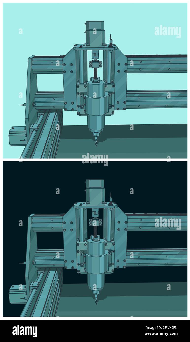 Illustrations vectorielles stylisées de machines CNC automatisées pour la sculpture 3D Illustration de Vecteur