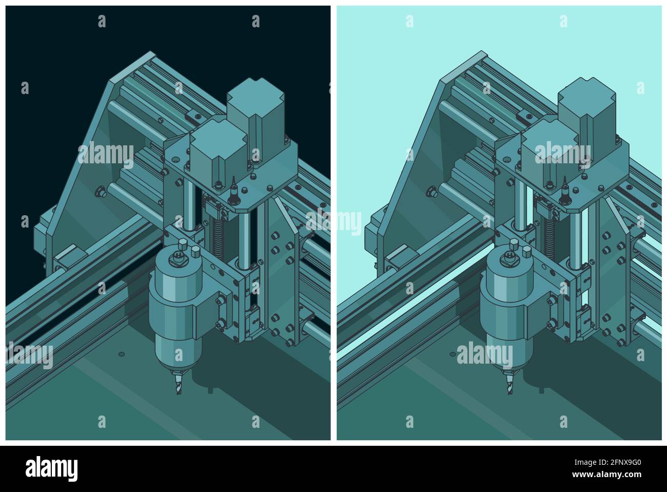 Illustration vectorielle stylisée d'une machine CNC automatisée pour la sculpture 3D Illustration de Vecteur
