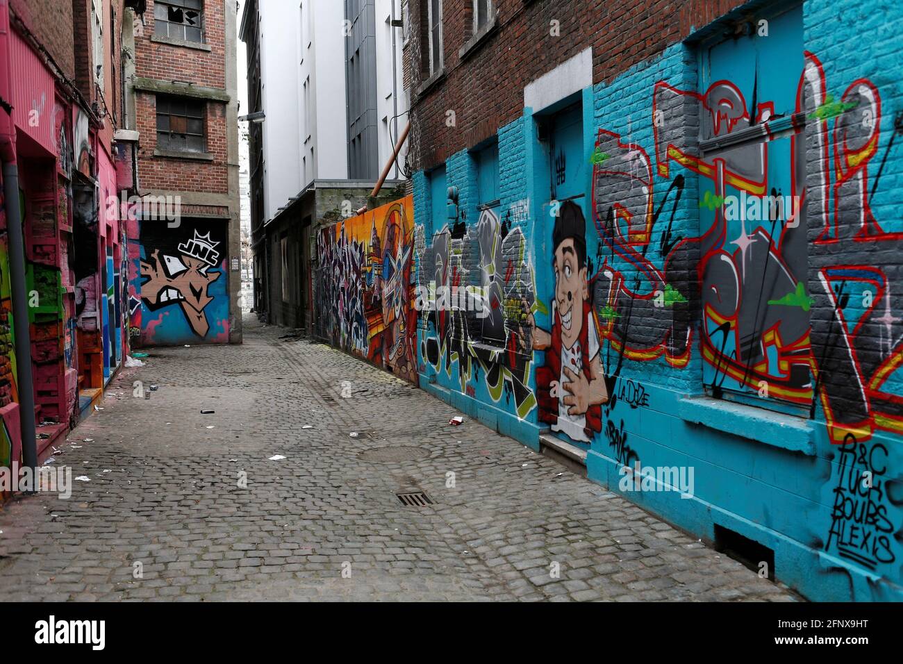 Liège Belgique, graffiti, ruelle, anciens salons de prostitutions Banque D'Images