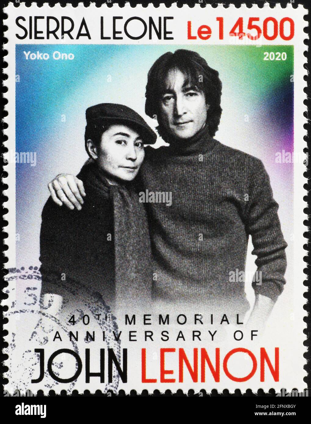 John Lennon et Yoko Ono sur le timbre-poste africain Banque D'Images