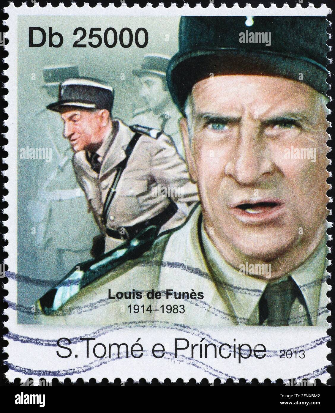 Louis de Funes comme policier sur timbre-poste Banque D'Images