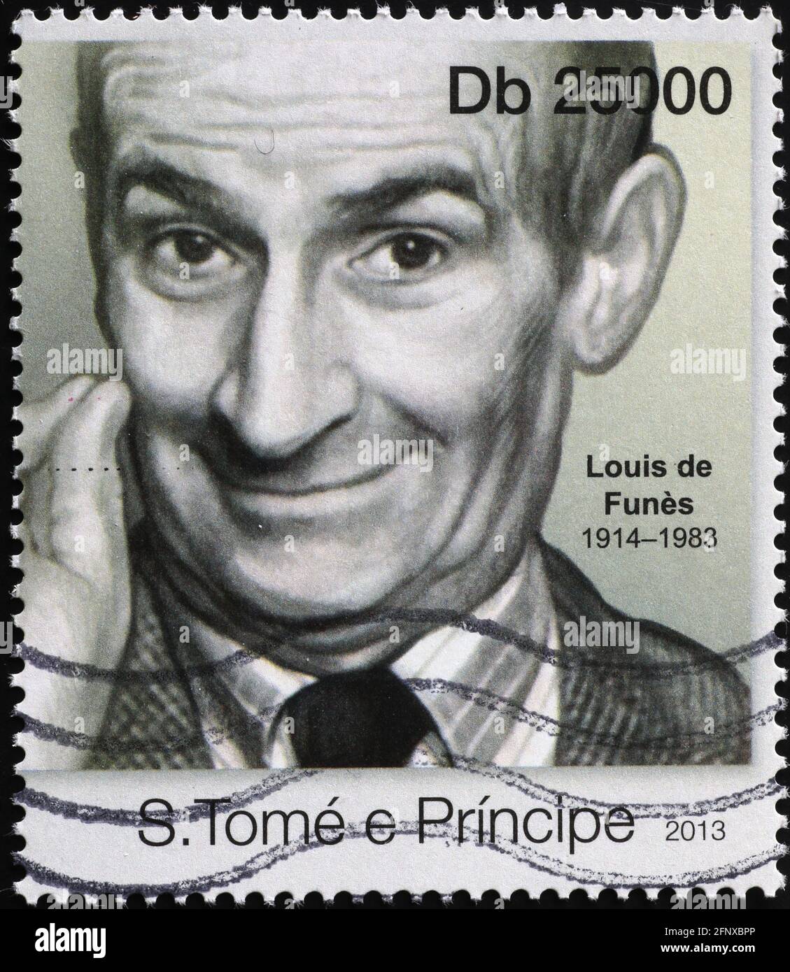 Portrait de Louis de Funes sur timbre-poste Banque D'Images