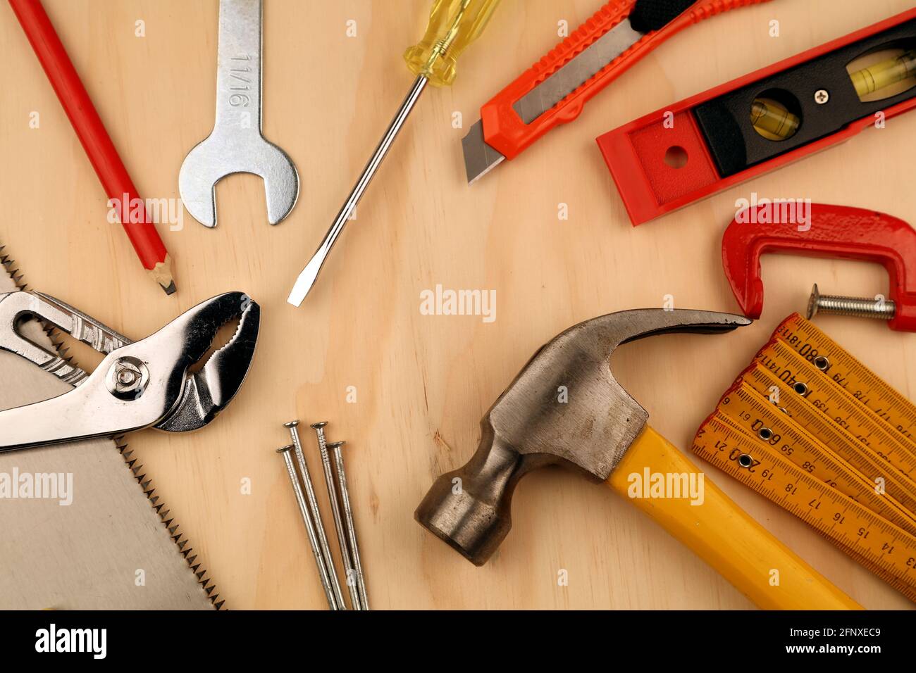 Outils de travail sur bois assortis Banque D'Images