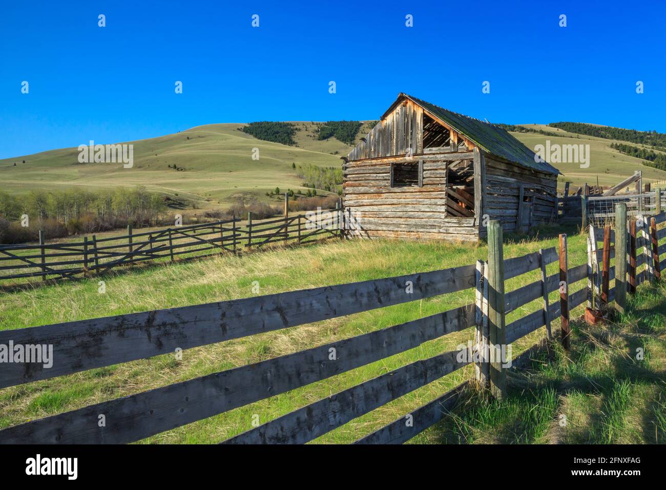 ancienne grange sous les montagnes john long près de hall, montana Banque D'Images